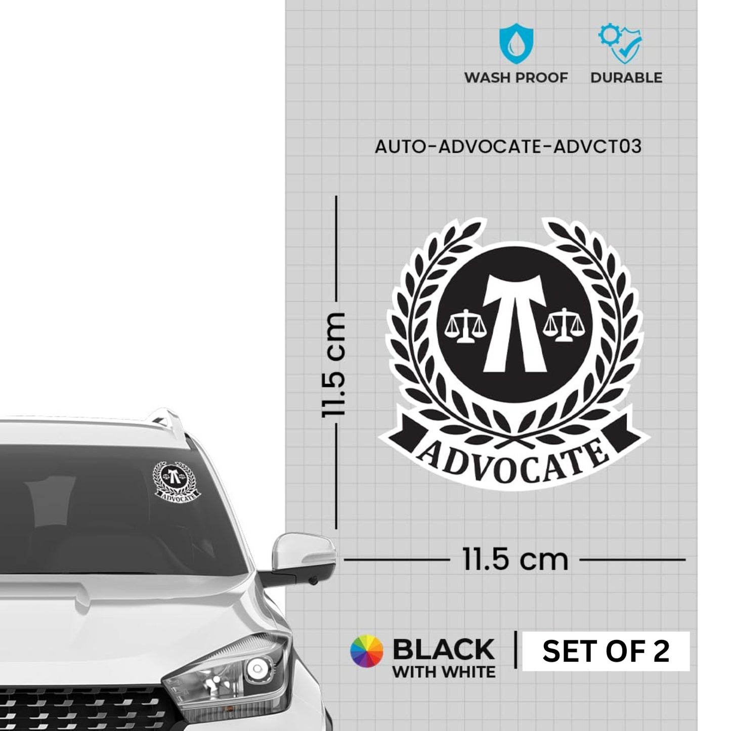 advocate emblem of honor window sticker, durable vinyl, black & white design set of 2