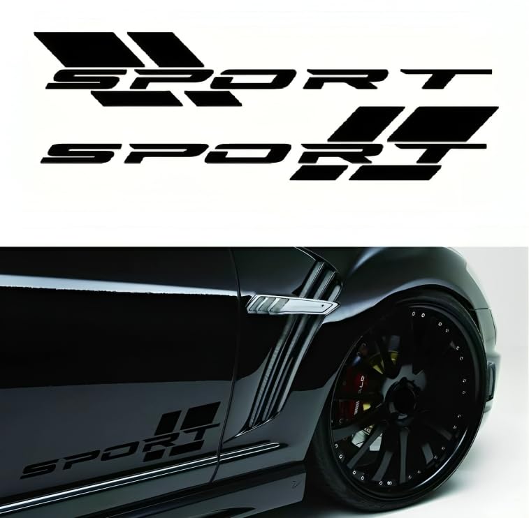 port Letter Car Sticker (Black) 2 PCS 58x12 cm | Side Door Vinyl Decal for Car, SUV & Truck | Waterproof Self Adhesive Racing Stripe Graphic for Exterior Body Styling