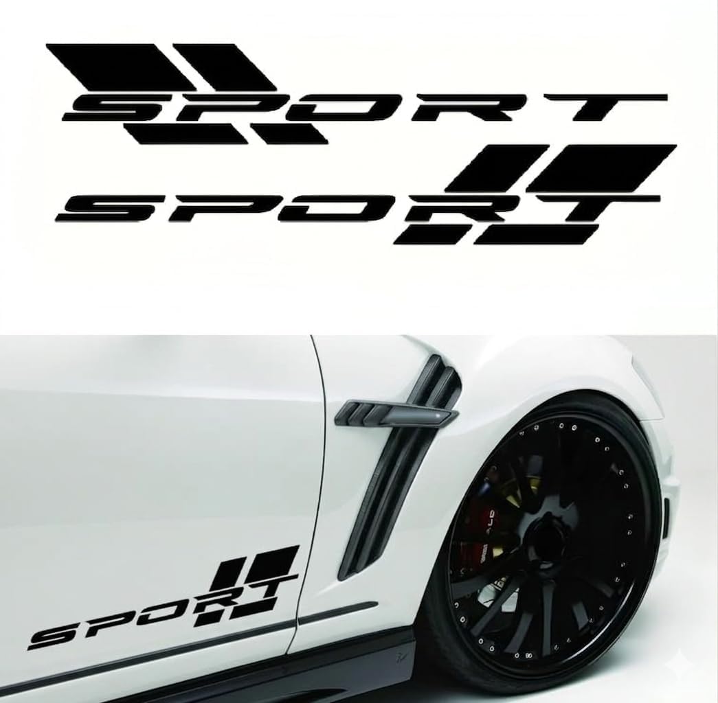 port Letter Car Sticker (Black) 2 PCS 58x12 cm | Side Door Vinyl Decal for Car, SUV & Truck | Waterproof Self Adhesive Racing Stripe Graphic for Exterior Body Styling