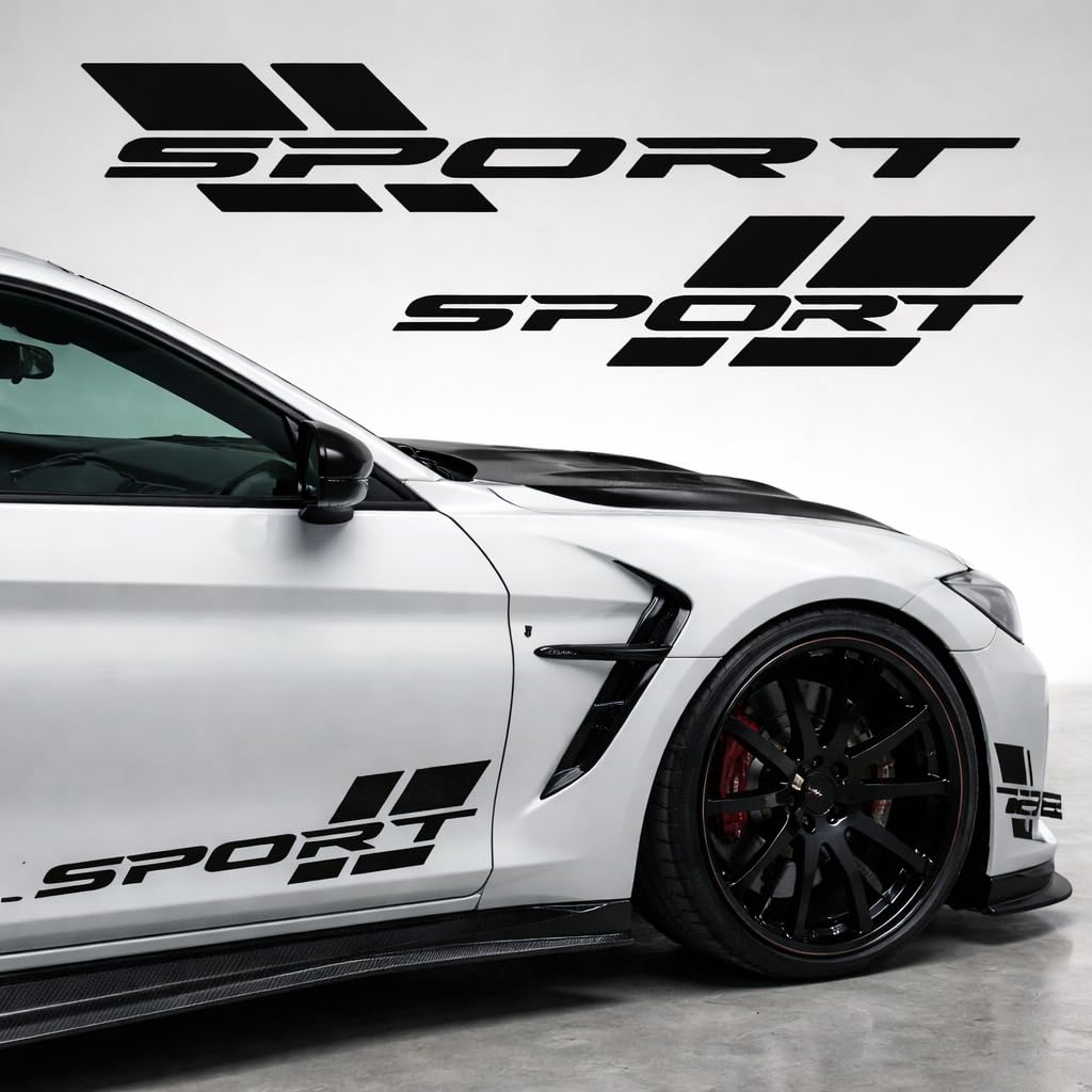 port Letter Car Sticker (Black) 2 PCS 58x12 cm | Side Door Vinyl Decal for Car, SUV & Truck | Waterproof Self Adhesive Racing Stripe Graphic for Exterior Body Styling