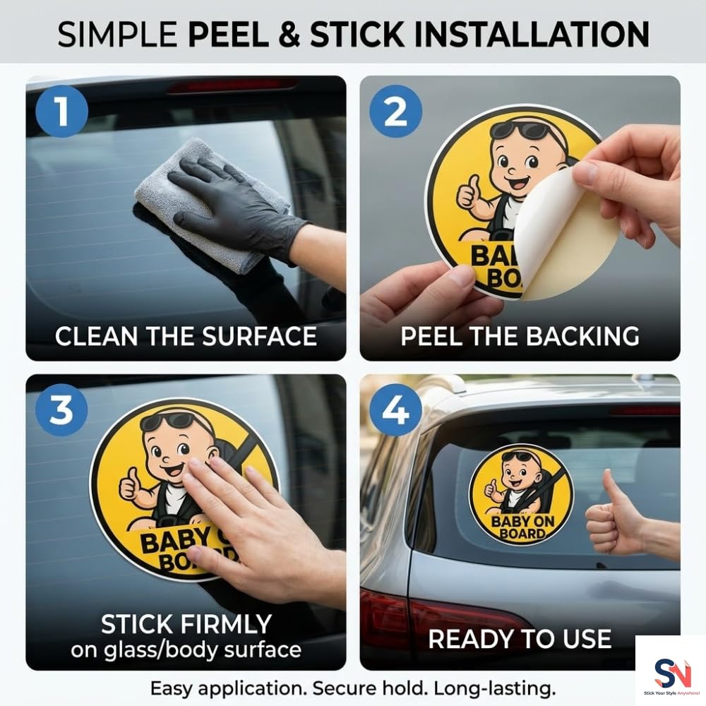 baby on board car stickers pack of 2 – cute vinyl safety sign decals for car window, weatherproof & waterproof baby on board sign, easy to apply...