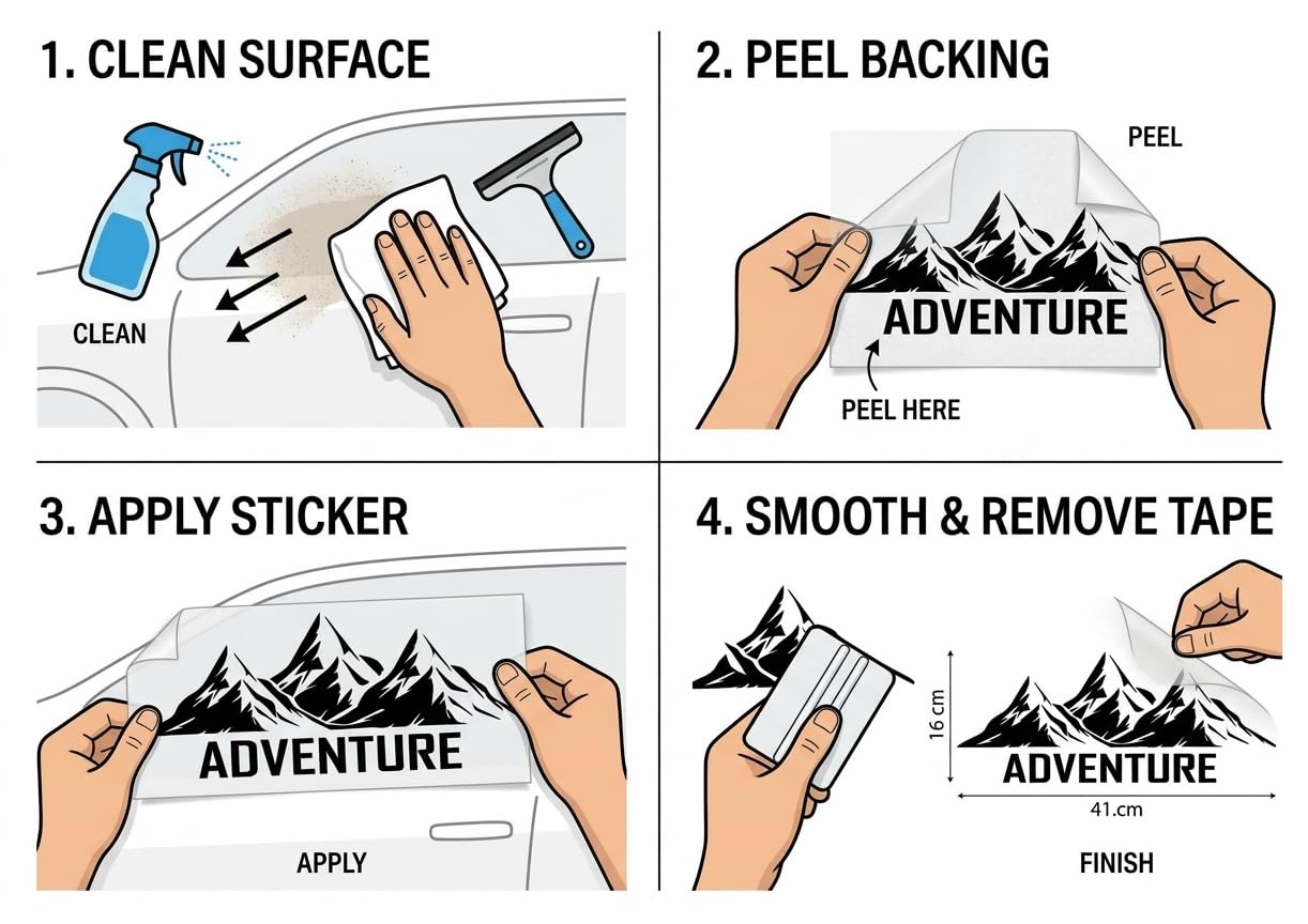 Adventure Mountain Car Sticker 41x16 cm – Black Vinyl Decal for Car Door, Bonnet, Hood & Bumper | Waterproof Self Adhesive 4x4 SUV Off-Road Graphic Styling Sticker