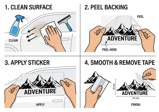 Adventure Mountain Car Sticker 41x16 cm – Black Vinyl Decal for Car Door, Bonnet, Hood & Bumper | Waterproof Self Adhesive 4x4 SUV Off-Road Graphic Styling Sticker