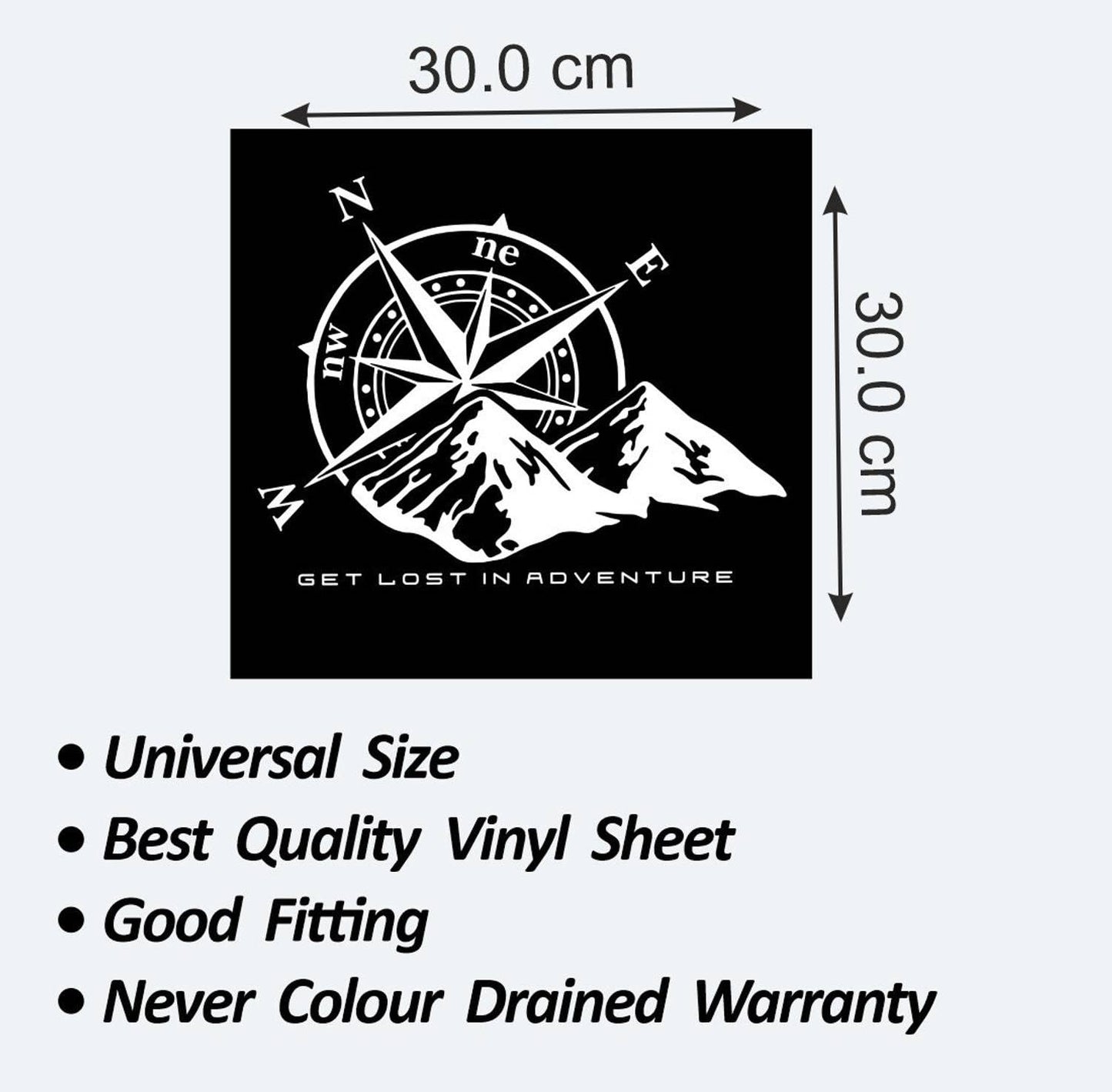compass mountain adventure car decal sticker, white, vinyl, 30x30cm, get lost in adventure theme