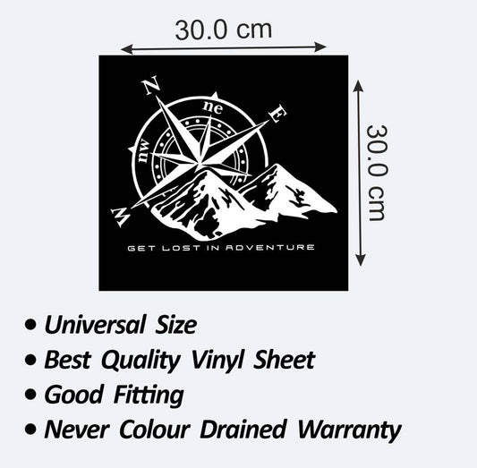 Compass Mountain Adventure Car Decal Sticker, White, Vinyl, 30x30cm, Get Lost in Adventure Theme