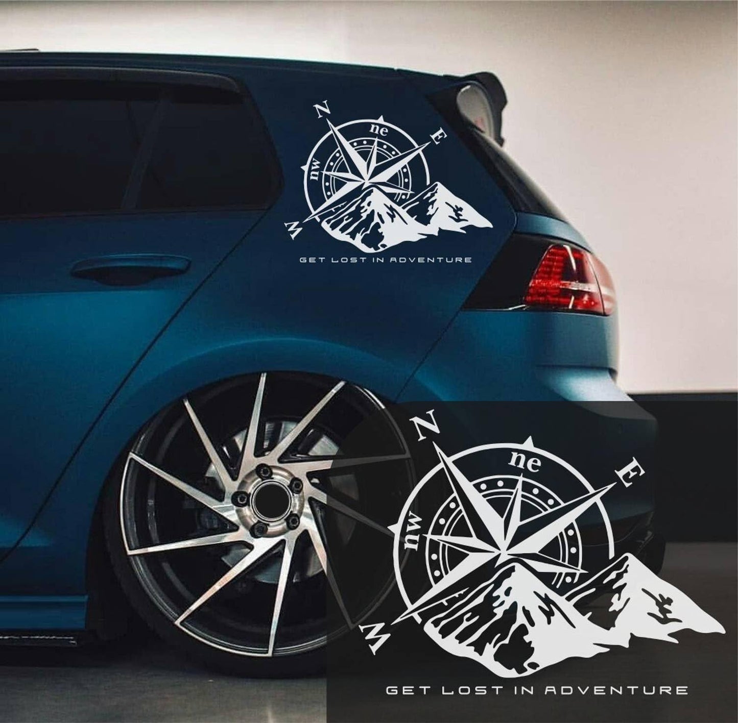 compass mountain adventure car decal sticker, white, vinyl, 30x30cm, get lost in adventure theme