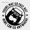 4x4 Car Sticker 15x15cm – Funny “Yours May Go Fast Mine Can Go Anywhere” Off Road Vinyl Decal, Waterproof 4WD SUV Jeep Bumper Sticker, Self Adhesive Adventure Car Exterior Matte Black